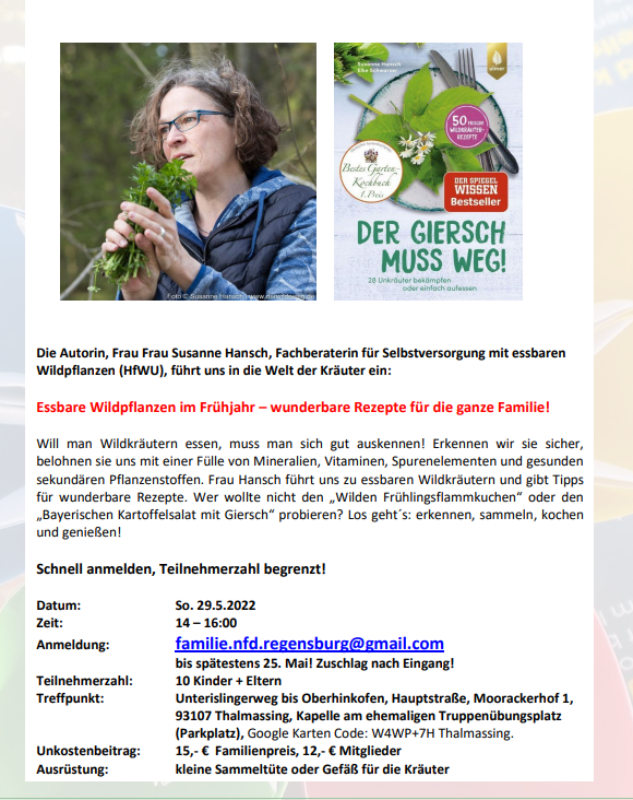 Sonntag 29.5. 14:00 Wildkräuterwanderung für Kinder in&nbsp;Oberhinkofen